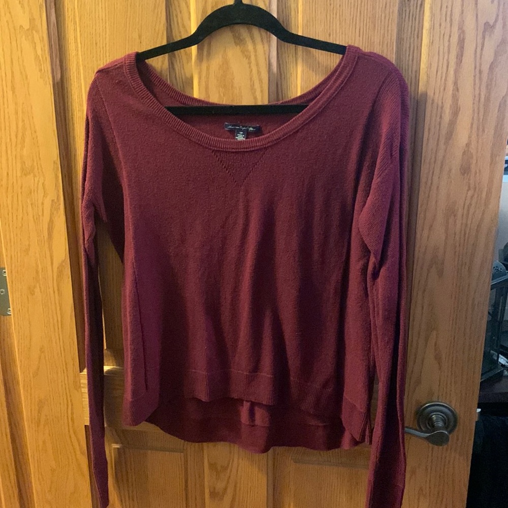 Maroon Sweater by American Eagle. Basic Soft Sweater. Subtle Scoop Neck Line.